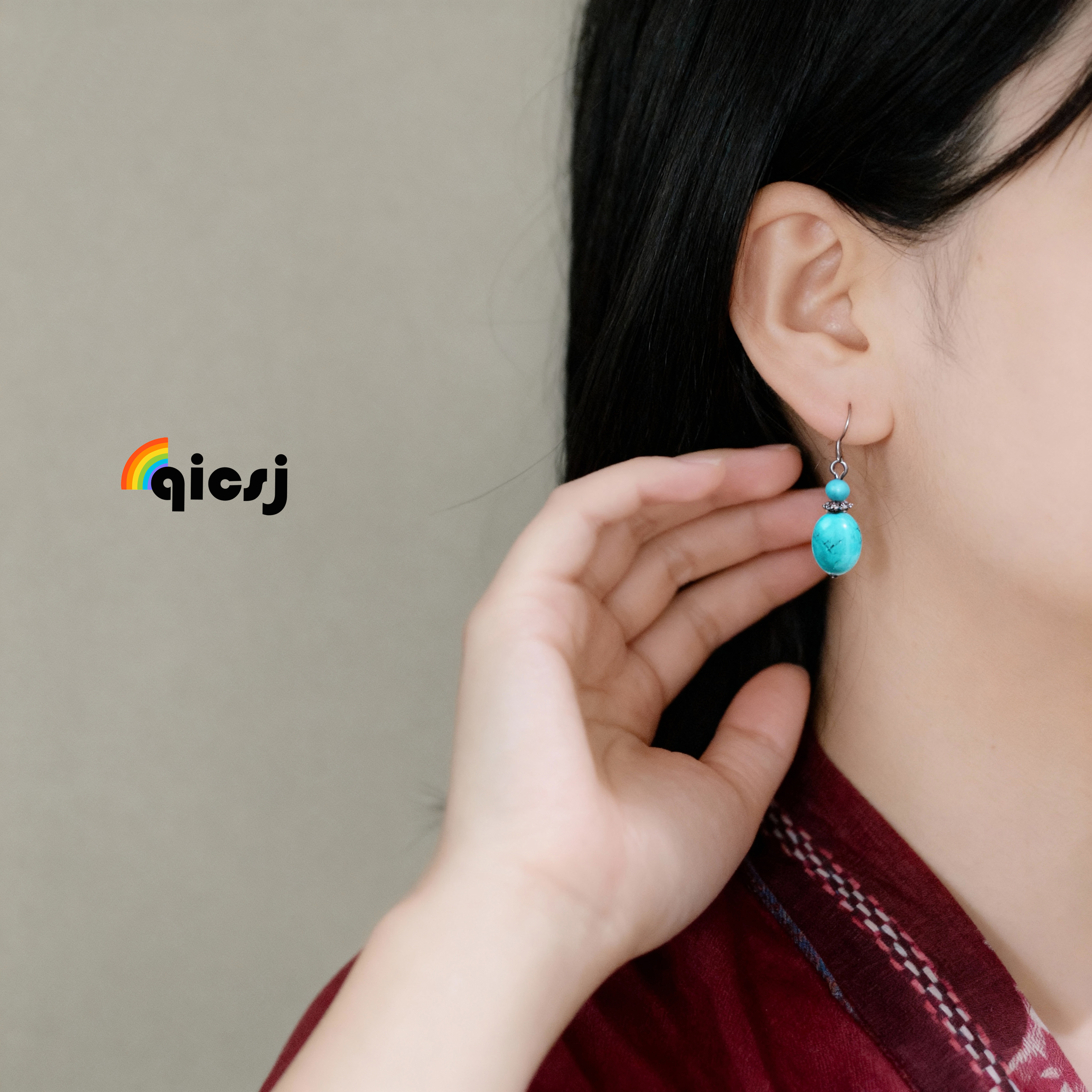 山川湖海 耳环女绿松石耳饰藏族饰品旅游湖蓝色耳坠网红同款小众