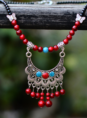 云南民族风项链额饰配饰古风眉心坠汉服发饰红色异域风情少数民族