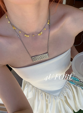 水滴黄色锆石流苏锁骨链轻奢显白爆款颈链小众抽拉式满天星项链