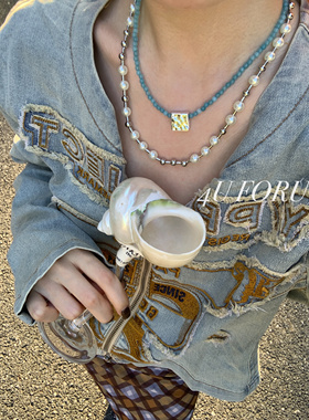 小香风时尚金属感珍珠项链金银拼接款珍珠项链出游高级设计感叠戴