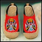 平底凉拖民族风京剧脸谱刺绣包头拖懒人鞋 云南夏季 亚麻牛筋底单鞋