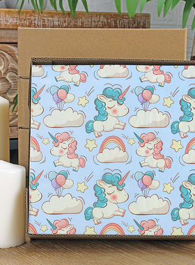 三层加厚蓝色卡通彩虹马印花餐巾纸家用纸餐垫宝宝宴彩色纸巾50张