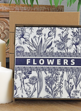 三层轻奢青花印花餐巾纸酒店婚礼喜宴西餐杯花纸蓝色彩色纸巾50张