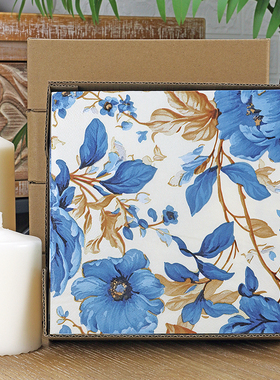 三层蓝色欧式花朵印花餐巾纸酒店婚礼婚宴香槟金口布彩色纸巾50张