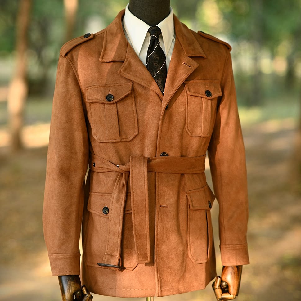 意式秋冬新款Safari Jacket猎装复古绅士游猎夹克多口袋仿鹿皮