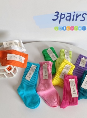 婴儿袜子秋冬纯棉高筒袜宝宝小腿袜男童女童堆堆袜纯色儿童中筒袜