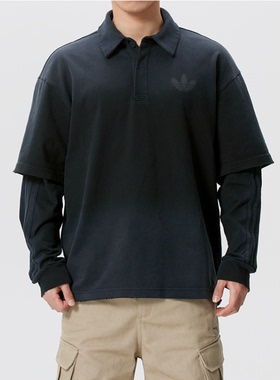 Adidas三叶草26新款男纯棉假两件运动宽松长袖POLO衫KR5054KR5053