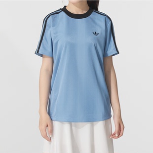 adidas阿迪达斯足球风提花纹理半袖女三叶草短袖T恤 JV9644