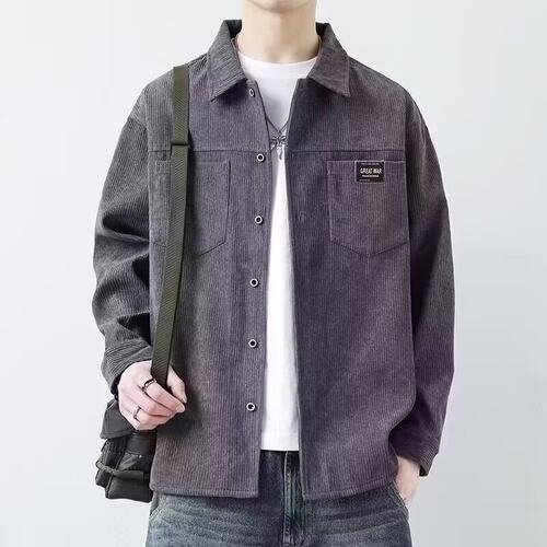 美式复古男士灯芯绒工装长袖衬衫