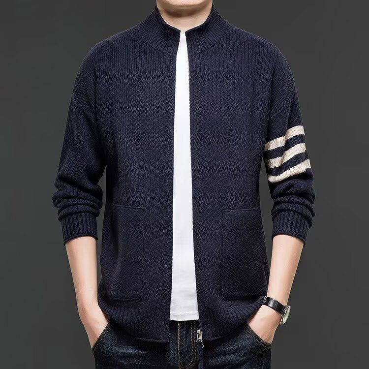 早秋针织开衫男秋季新款潮流青年外穿毛衣男士休闲潮胖子外套男款