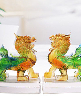 琉璃结婚礼物新中式客厅麒麟摆件