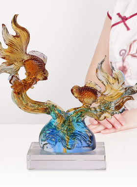 年年有余琉璃鱼摆件家居酒柜房间装饰搬家送客户领导上级礼品礼物