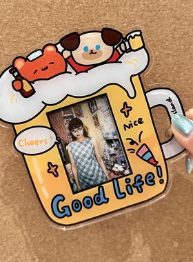 少女岛原创冰啤酒插画猪包小狗相框冰箱贴mini拍立得伴手礼礼物