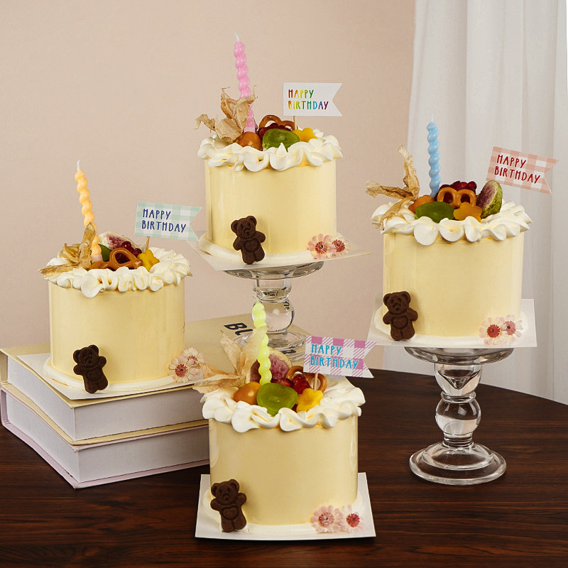 网红ins风小旗水果果干爱心小熊饼干生日快乐小雏菊装扮蛋糕装饰