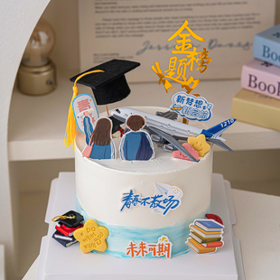 2025毕业季 饰摆件金榜题名青春不散场流苏博士帽插件 飞机蛋糕装