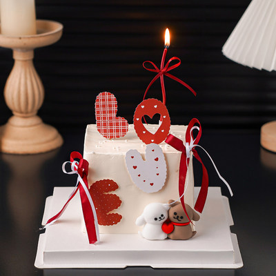 情人节爱心线条狗蛋糕装饰