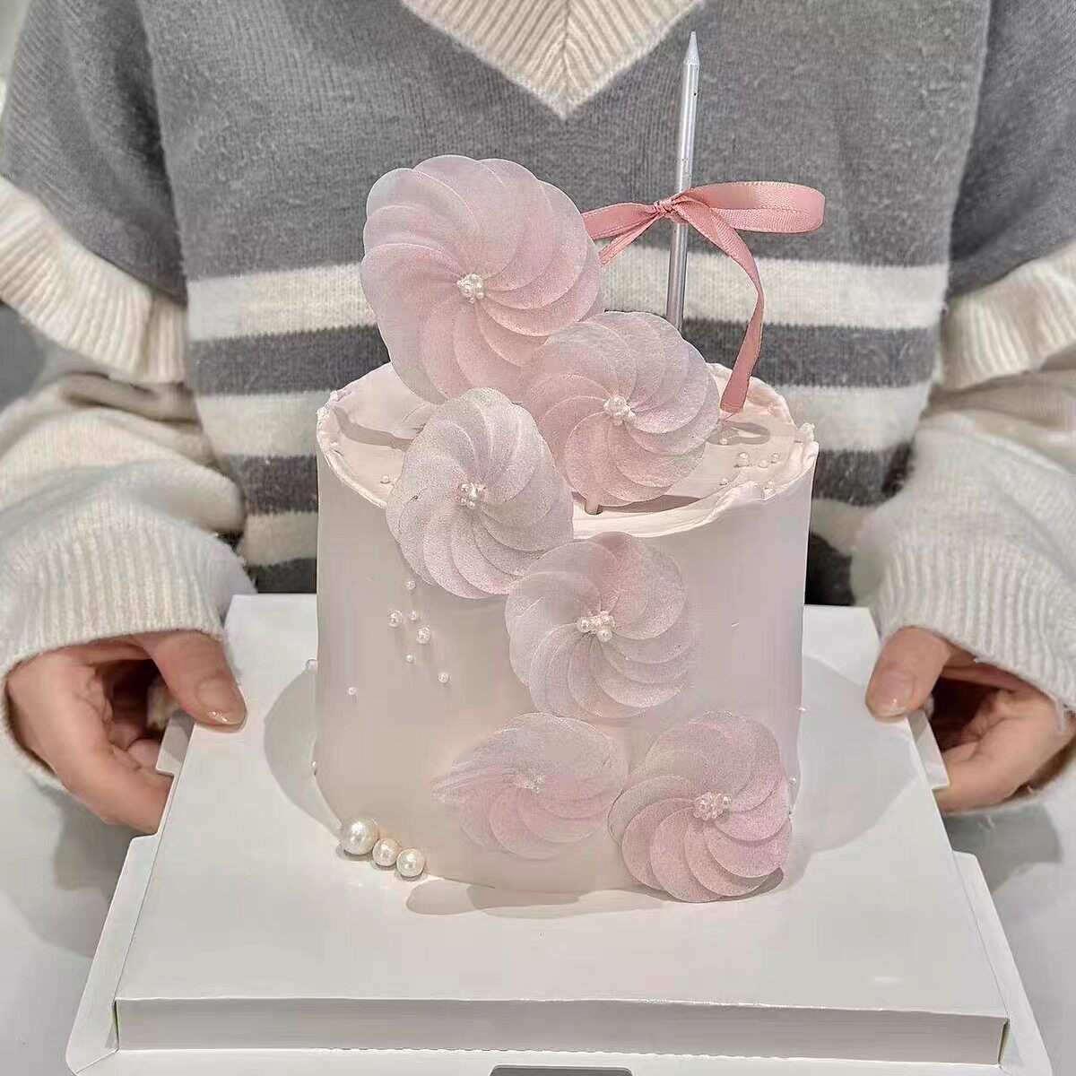 网红糯米纸花环成品蛋糕装饰威化纸花朵樱花配件烘焙摆件甜品高级