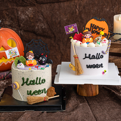 男孩女孩万圣节扫帚南瓜蝙蝠摆件HappyHalloween烘焙插件蛋糕装饰