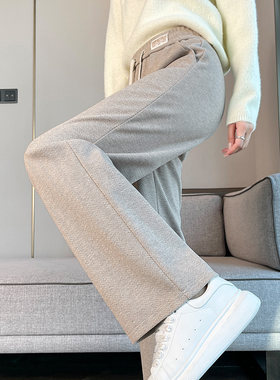人字纹毛呢阔腿裤女秋冬季新款