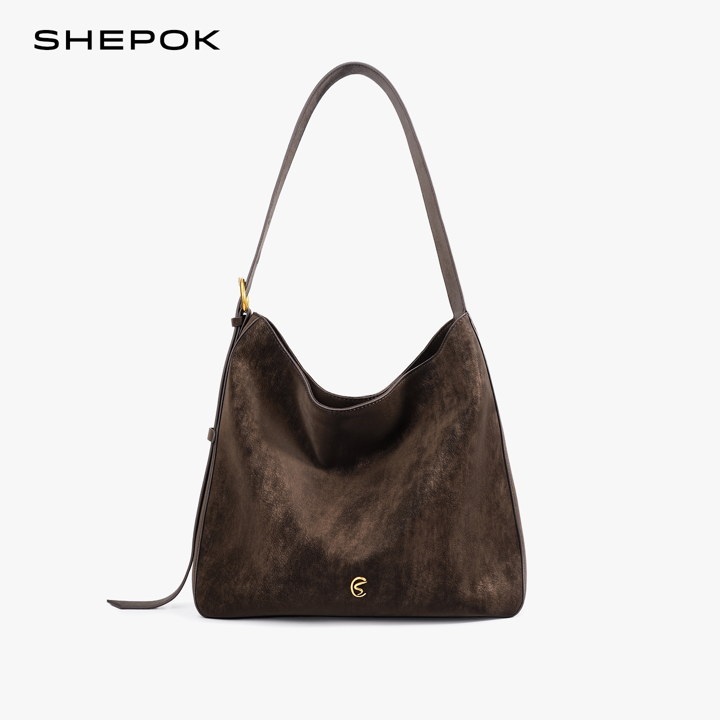 西泊克2025新款复古风牛皮水桶包