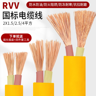 4平方防水防冻护套电源线 国标电线家用牛筋软线电缆线2芯1.5 2.5