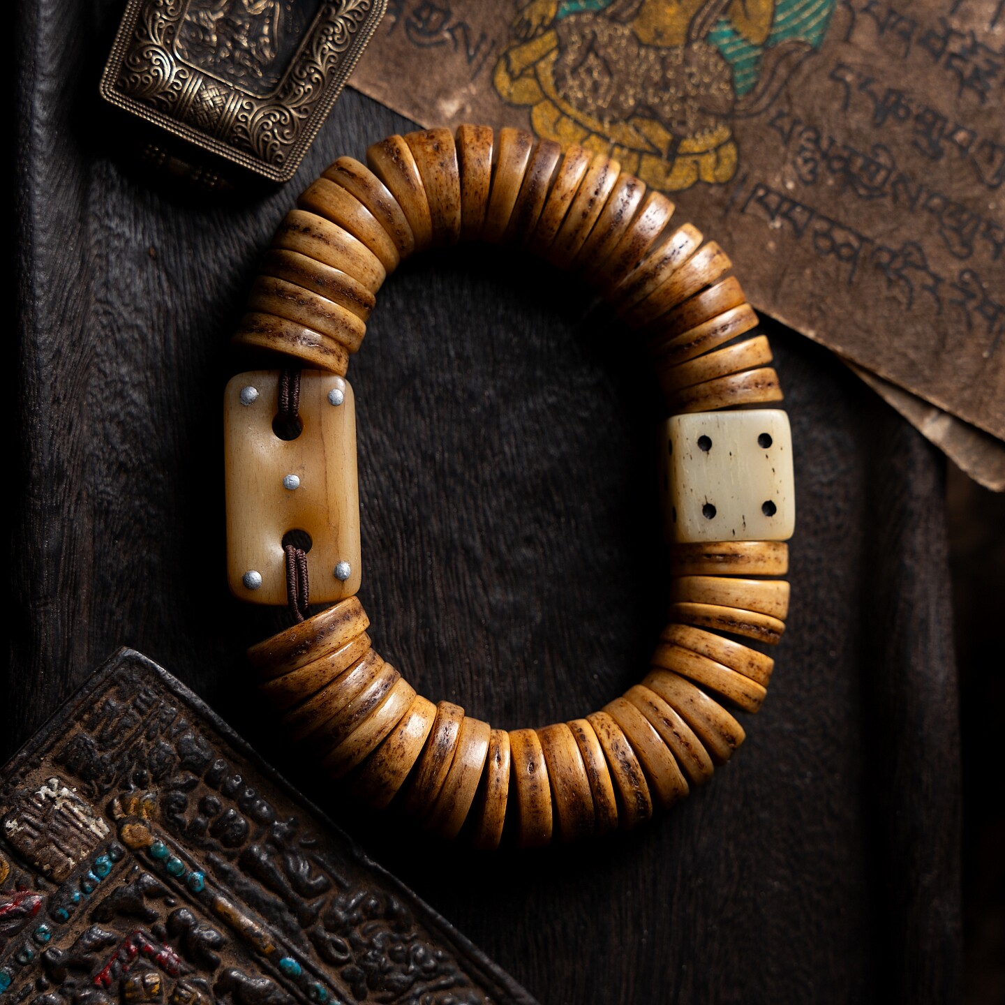 藏传.经典 卡杰格朵藏式老料牦牛骨佛珠手串男牛骨灵骨盘玩单圈