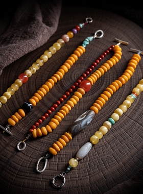 【编绳孤品】卡杰格朵原创设计天然蜜蜡手链绿松石手串女一物一图