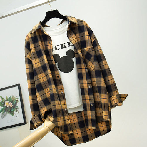 格子衬衫女外套宽松韩版厚2026款秋季中长款长袖磨毛复古港味大