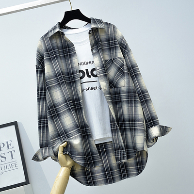 高级感格子衬衫女宽松慵懒风厚款
