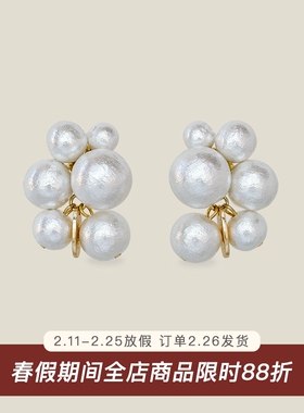 棉花珍珠/日本进口编织耳钉耳夹复古气质ins小众设计高级感耳环女