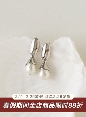 棉花珍珠/日本进口水滴吊坠银色耳钉ins法式简约冷淡风高级感耳环