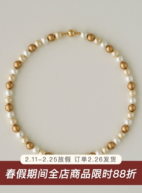 棉花珍珠/日本贵和进口圆珠混彩金色系项链 简约高级感毛衣链配饰