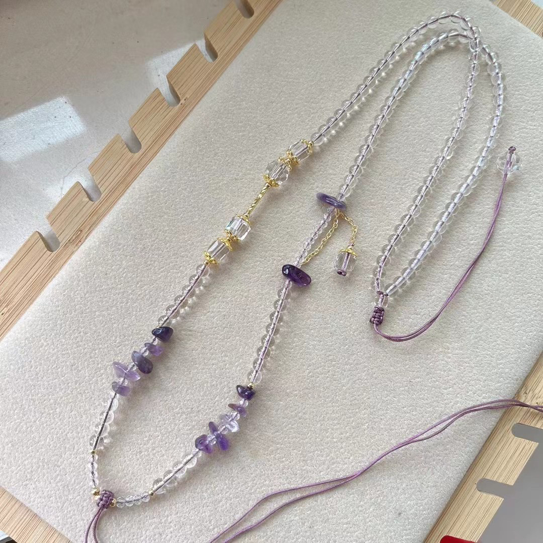 白水晶水晶珠链蜜蜡吊坠绳翡翠配链黄金项链绳子手工编织挂绳