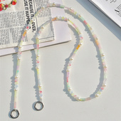 竹节珍珠混搭彩色手机壳挂绳挂脖斜挎可背链条女包包单肩链长款