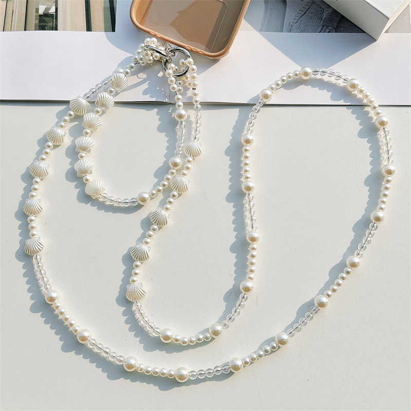 贝壳透明珍珠链条斜挎手机挂绳斜背肩两用手机壳挂脖仙女包包链子,3C数码配件,手机挂件/手机链,淘宝优惠券,粉丝福利购,淘宝优惠卷