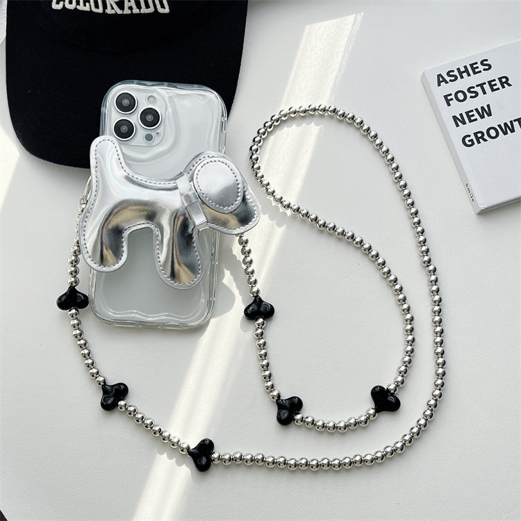 银色可爱卡通皮质小狗公仔手机挂绳斜挎背夹爱心链条挂脖可背手链,3C数码配件,手机挂件/手机链,淘宝优惠券,粉丝福利购,淘宝优惠卷