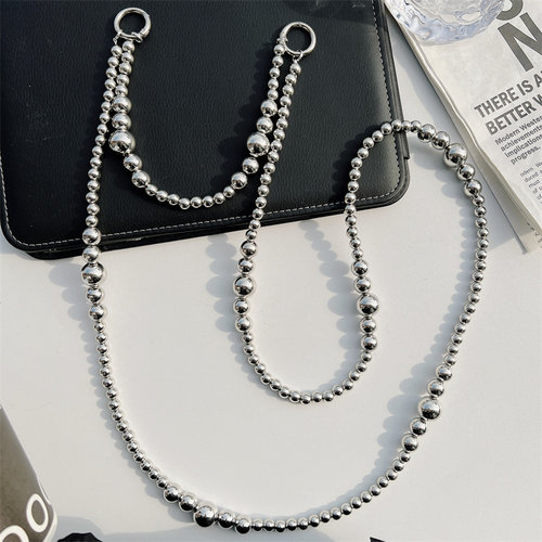 ins冷淡风金属感银色长短双链条手机挂绳挂脖斜挎可背手提单肩链