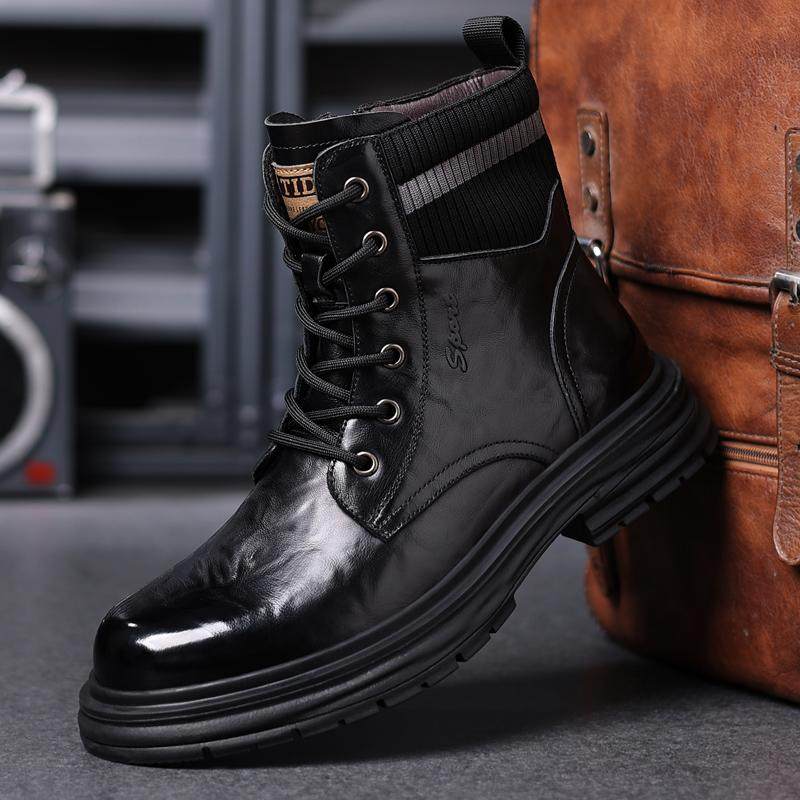 马丁靴男款冬季男士皮靴真皮高帮保暖加绒军勾靴英伦黑色厚底短靴