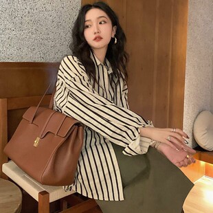 条纹衬衫 女设计感小众早秋气质上衣慵懒风港味衬衣 百搭长袖 法式