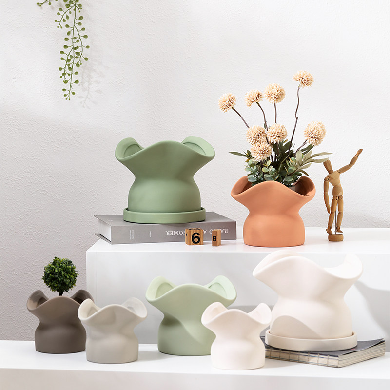 手工北欧花朵口素烧陶瓷花盆绿植盆栽植物粗陶罐家用透气有孔带托,鲜花速递/花卉仿真/绿植园艺,花盆,淘宝优惠券,粉丝福利购,淘宝优惠卷