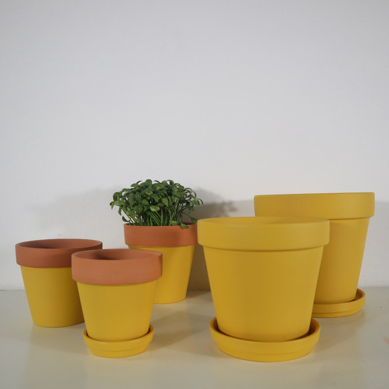 黄色哑光红陶花盆ins北欧风绿萝盆多肉植物圆形陶瓷盆有孔带托盘,鲜花速递/花卉仿真/绿植园艺,花盆,淘宝优惠券,粉丝福利购,淘宝优惠卷