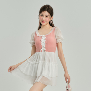 泳衣遮肚显瘦学生温泉度假泳装 保守连体裙式 泳衣女时尚 批发新款