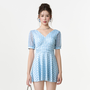 超仙ins泳装 批发女士泳衣新款 显瘦保守遮肚显性感连体泡温泉裙式