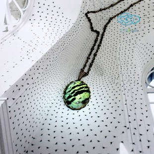 蝴蝶翅膀首饰复古椭圆吊坠项链锁骨链太阳蛾标本原创纯手工饰品