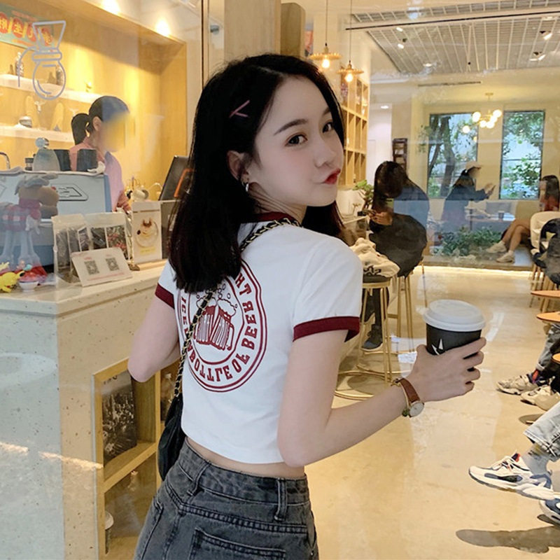 短款修身小个子打底衫女士上衣夏季性感露脐短袖t恤女装休闲衣服