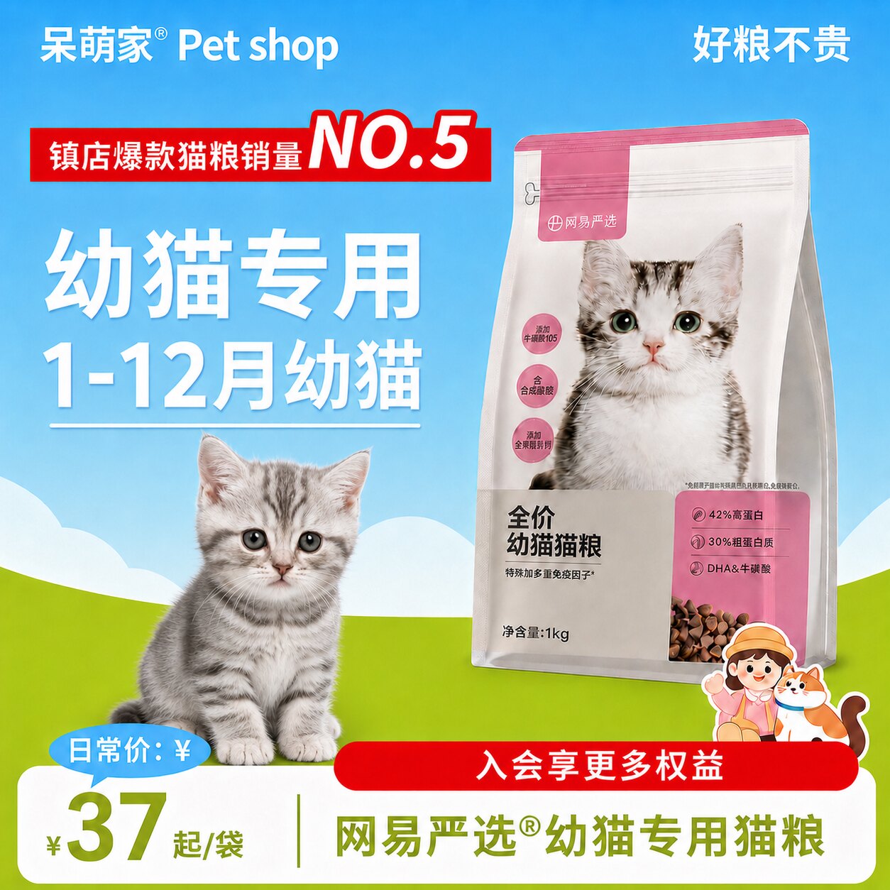 网易严选猫粮幼猫专用1到3月小猫奶糕离乳期4-12月全价营养鲜肉图片