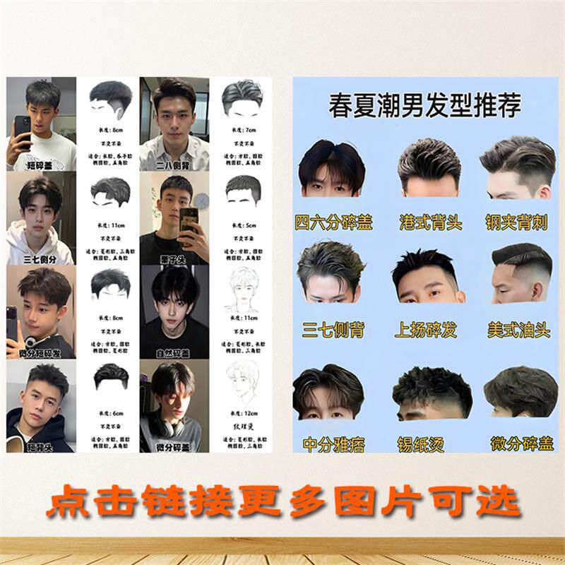 理发店男士海报发型图推荐合集装饰背胶自粘贴画流行图发廊装饰画