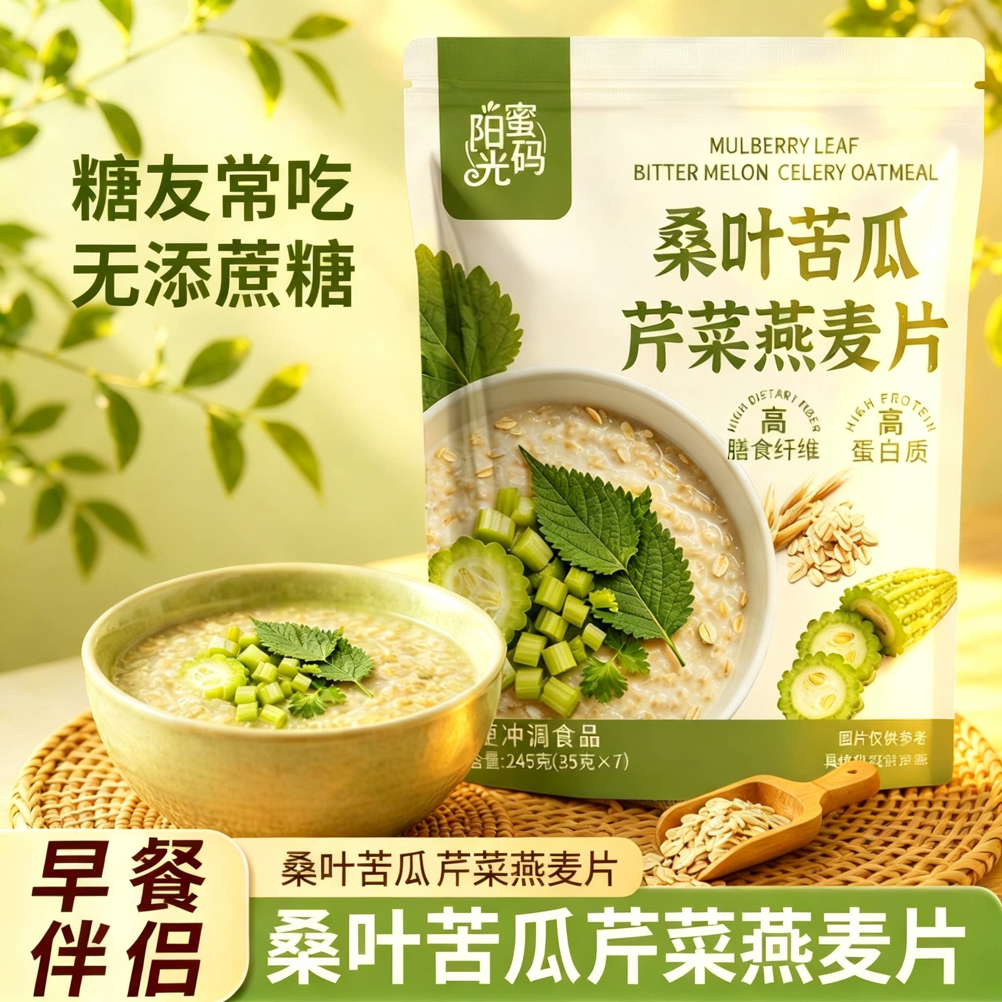 糖尿人专用零食品可以吃的无糖精桑叶苦瓜芹菜燕麦片老人糖友饱腹