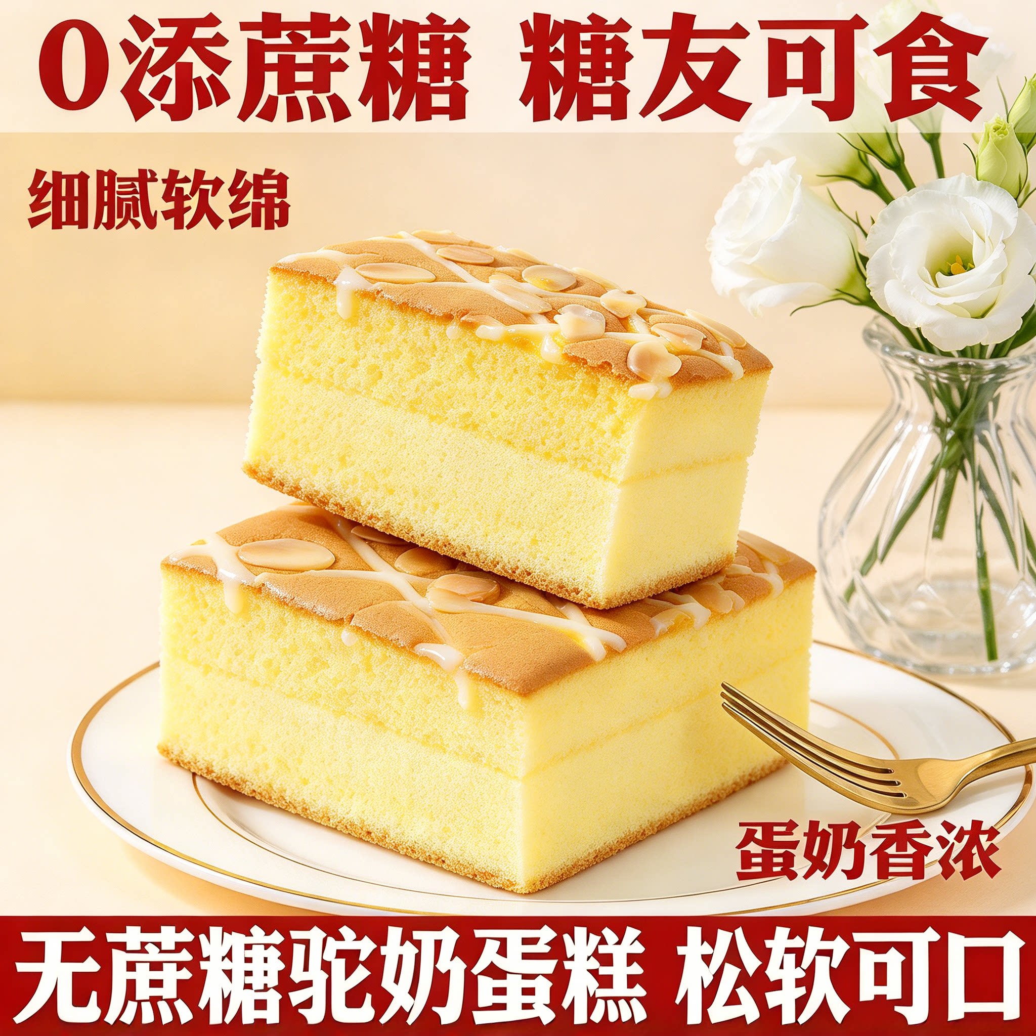 糖尿人专用零食品可以吃的无糖精驼奶蛋糕老人小孩孕妇糖友饱腹品