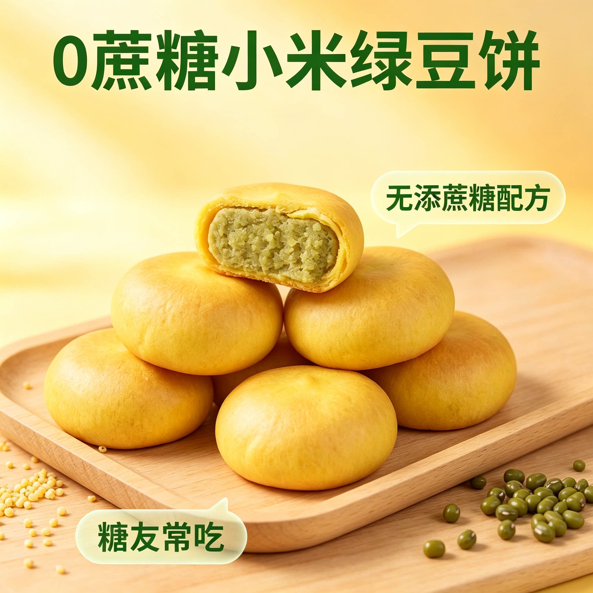 糖尿人专用零食品可以吃的无糖精小米绿豆饼老人儿童孕妇糖友饱腹